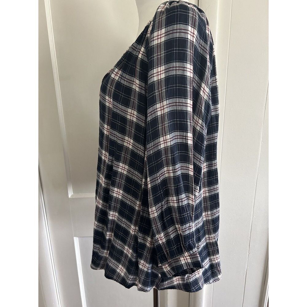 Ann Taylor LOFT Plaid Henley Peasant 3/4 Length Sleeve Blouse Size Small - Picture 4 of 7